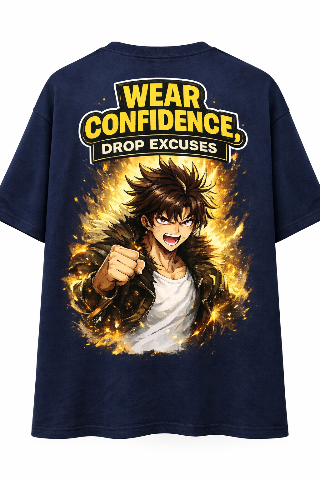 RADMARX Men Navy Blue Confidence Quote Anime Premium Oversized T-Shirt – Half Sleeve