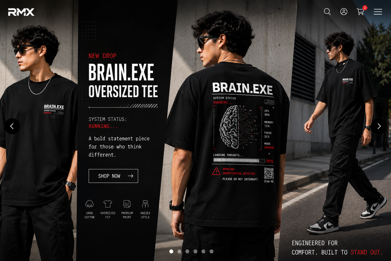 RADMARX BRAIN.EXE Black Premium Oversized T-Shirt – Half Sleeve