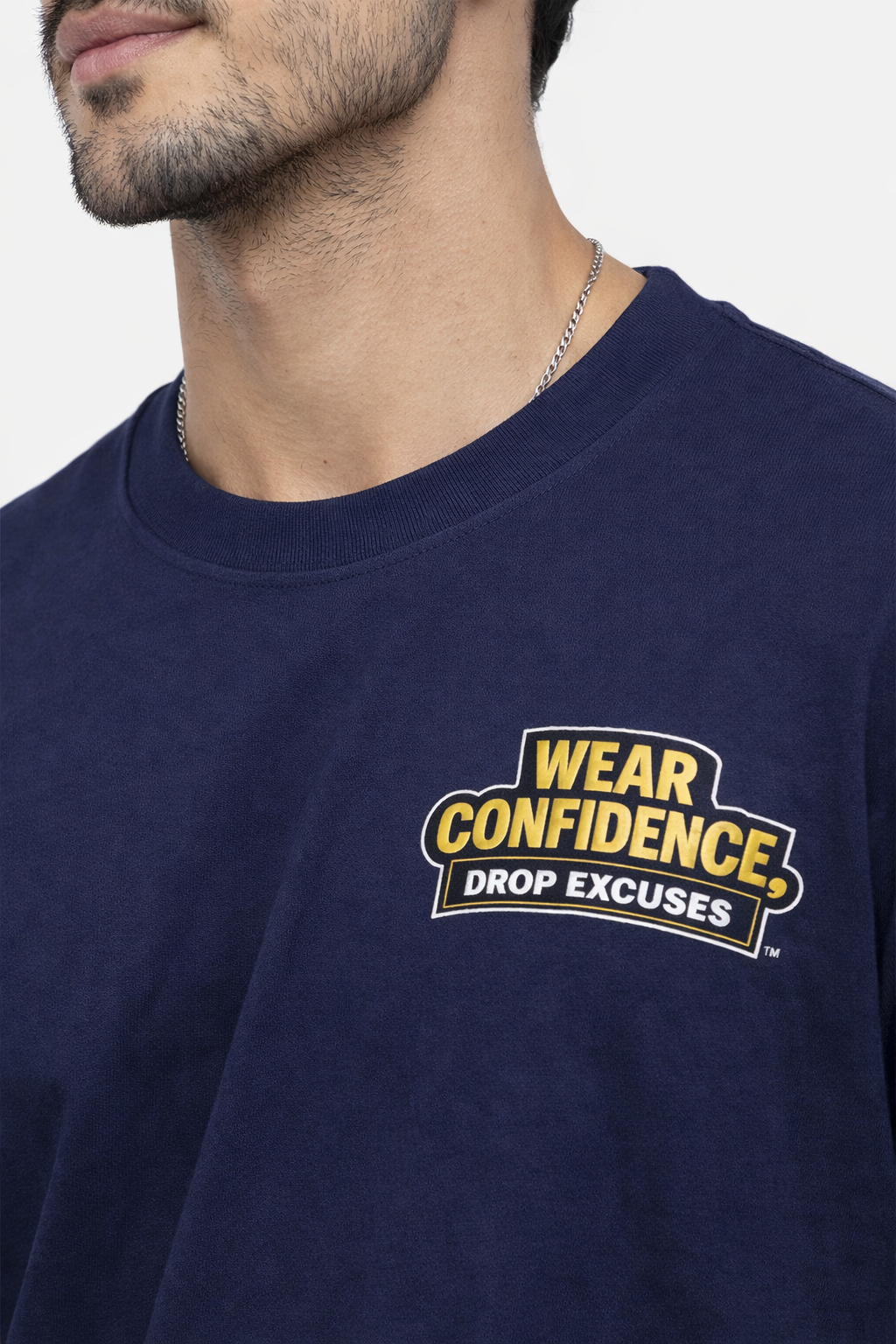 RADMARX Men Navy Blue Confidence Quote Anime Premium Oversized T-Shirt – Half Sleeve