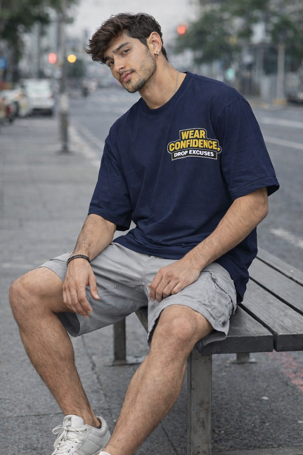 RADMARX Men Navy Blue Confidence Quote Anime Premium Oversized T-Shirt – Half Sleeve