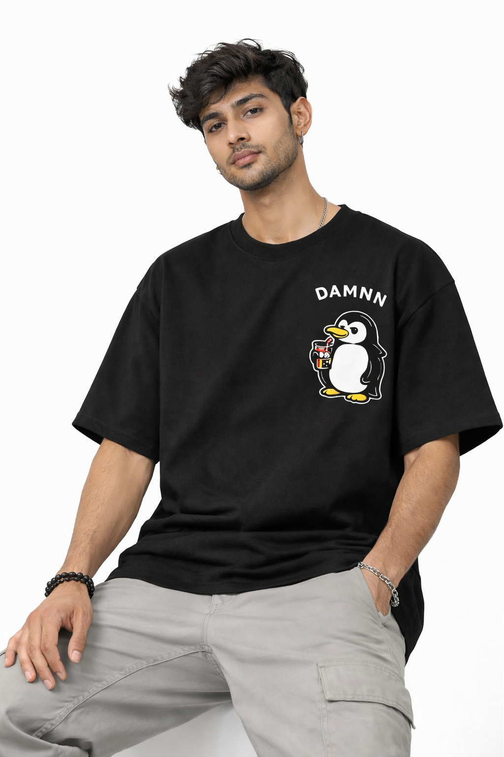 RADMARX Penguin Black Premium Oversized T-Shirt – Half Sleeve
