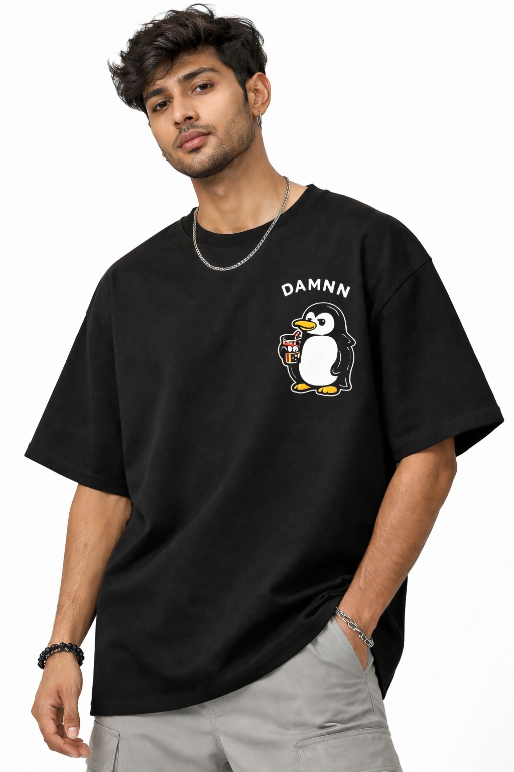 RADMARX Penguin Black Premium Oversized T-Shirt – Half Sleeve