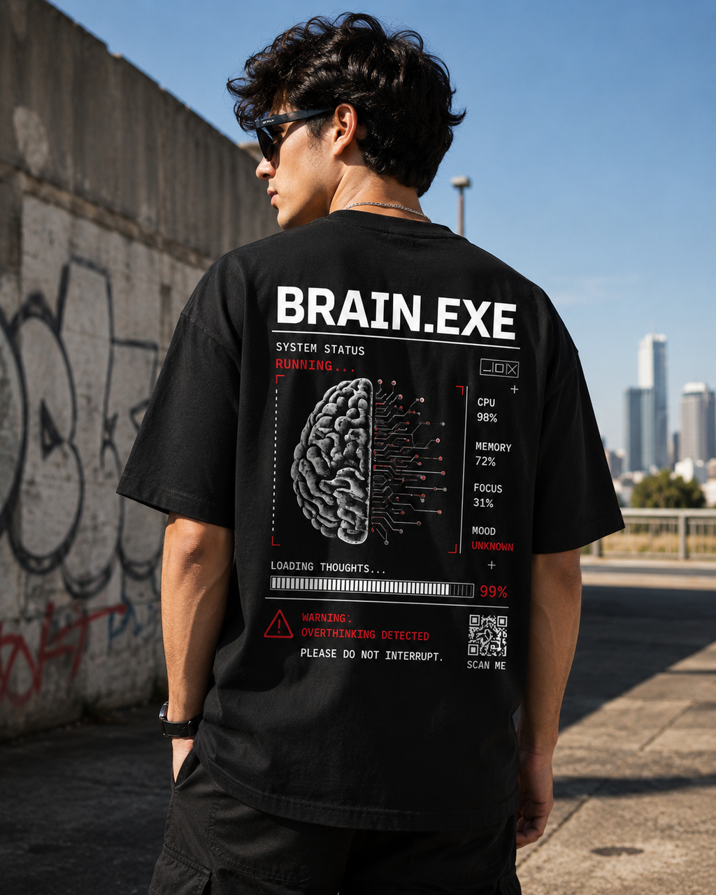 RADMARX BRAIN.EXE Black Premium Oversized T-Shirt – Half Sleeve