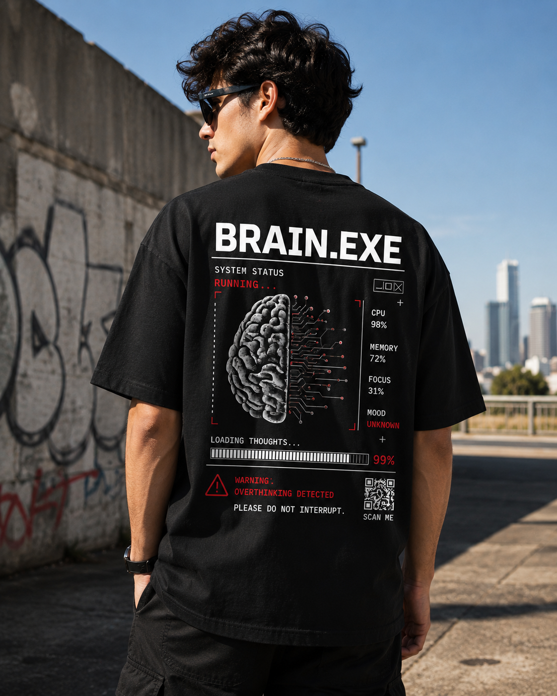 RADMARX BRAIN.EXE Black Premium Oversized T-Shirt – Half Sleeve