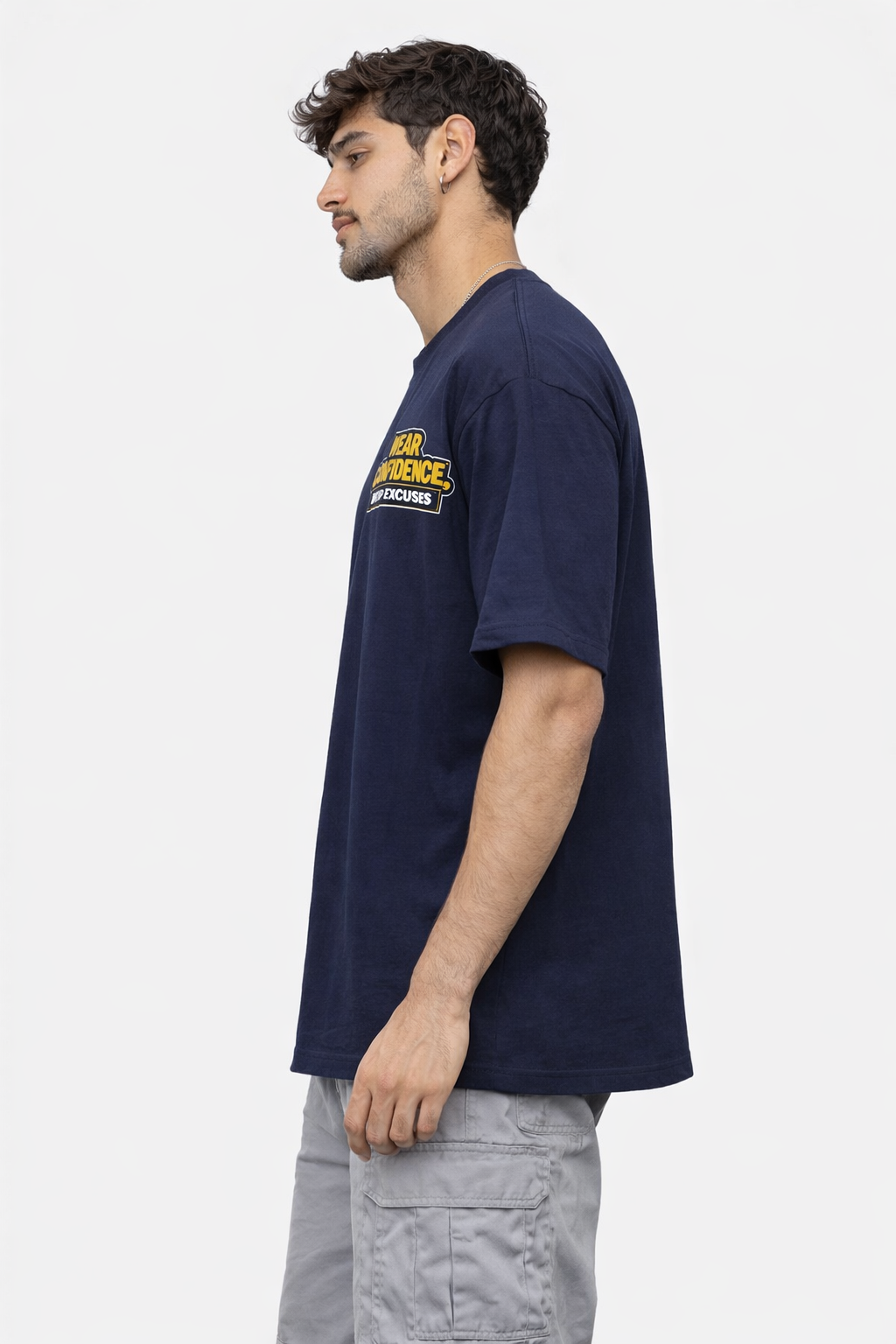 RADMARX Men Navy Blue Confidence Quote Anime Premium Oversized T-Shirt – Half Sleeve