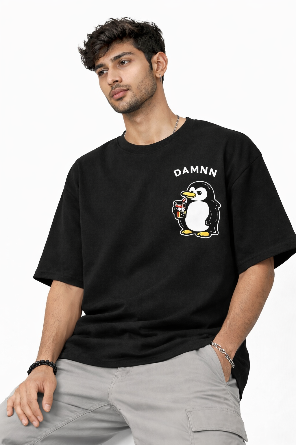 RADMARX Penguin Black Premium Oversized T-Shirt – Half Sleeve