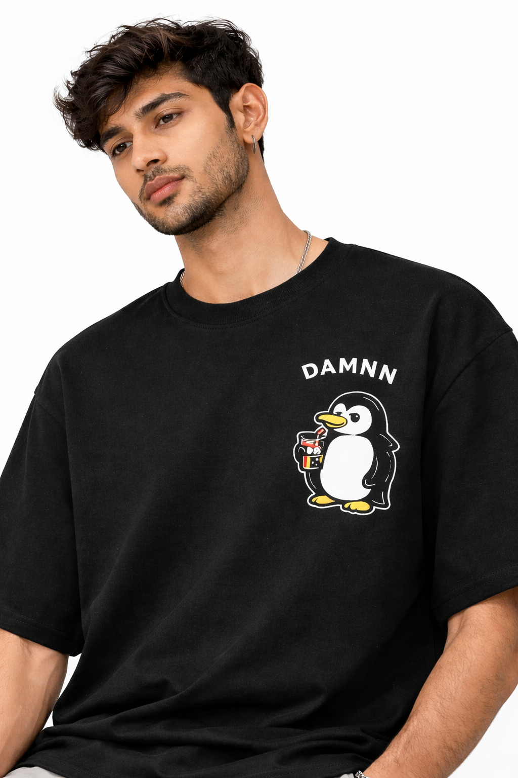 RADMARX Penguin Black Premium Oversized T-Shirt – Half Sleeve