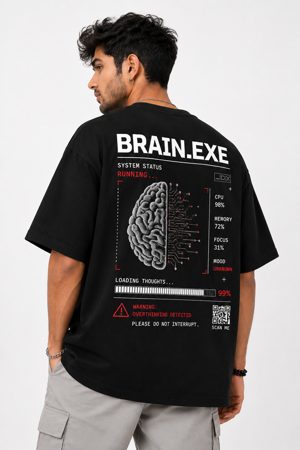RADMARX BRAIN.EXE Black Premium Oversized T-Shirt – Half Sleeve