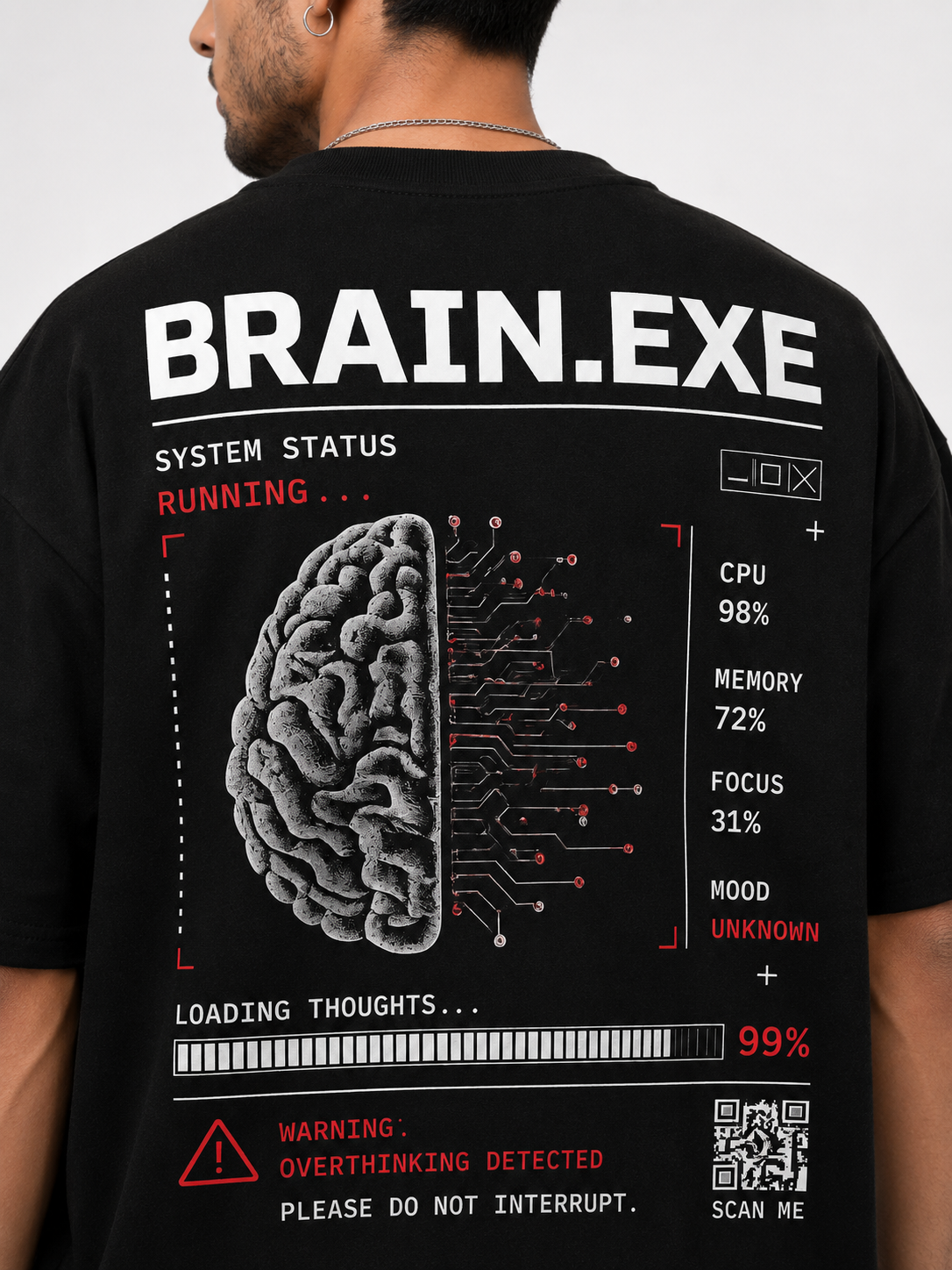 RADMARX BRAIN.EXE Black Premium Oversized T-Shirt – Half Sleeve