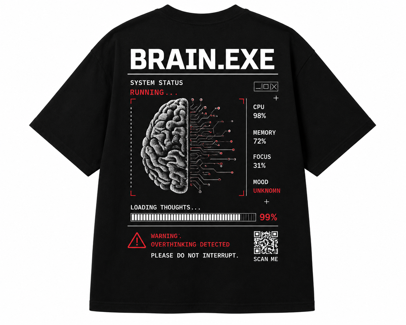 RADMARX BRAIN.EXE Black Premium Oversized T-Shirt – Half Sleeve