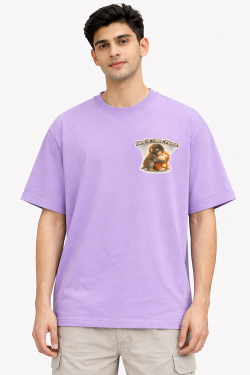 RADMARX Men Lavender Mist Hang In There Punch Monkey Premium Oversized T-Shirt – Half Sleeve