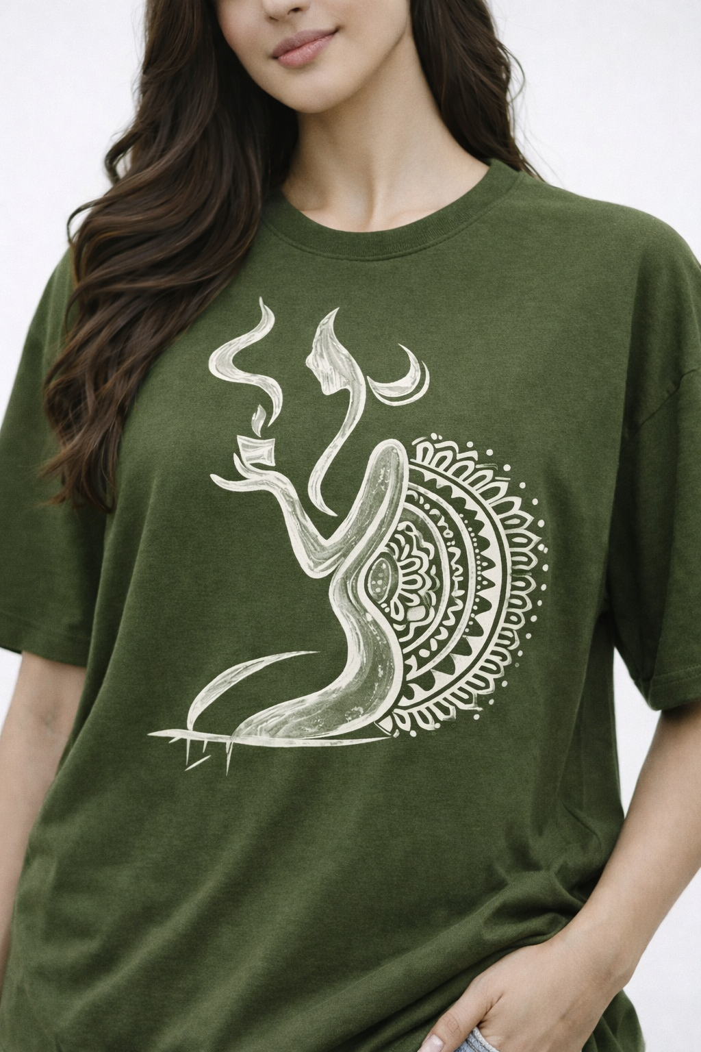 RADMARX Women Shakti Aura Olive Sage Oversized T-Shirt – Half Sleeve