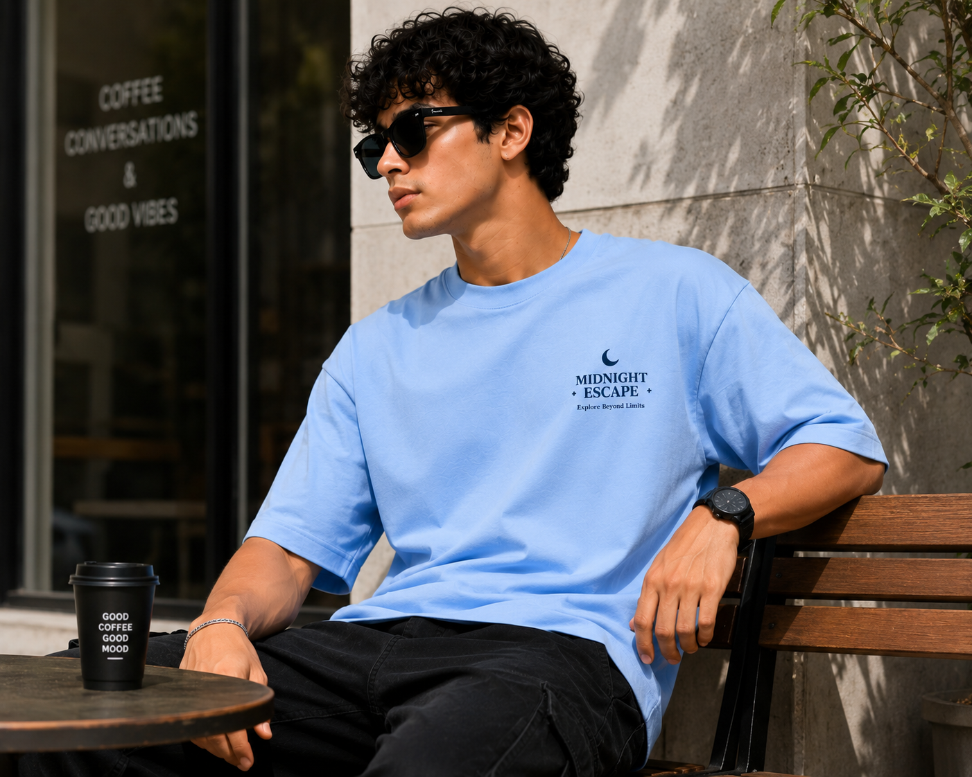 RADMARX Men Powder Blue Midnight Escape Premium Oversized T-Shirt – Half Sleeve