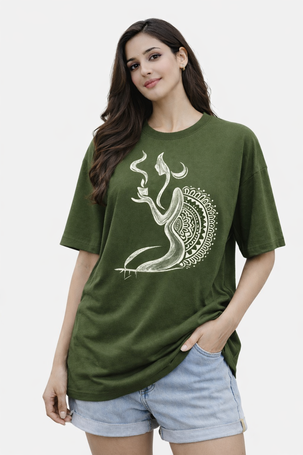 RADMARX Women Shakti Aura Olive Sage Oversized T-Shirt – Half Sleeve