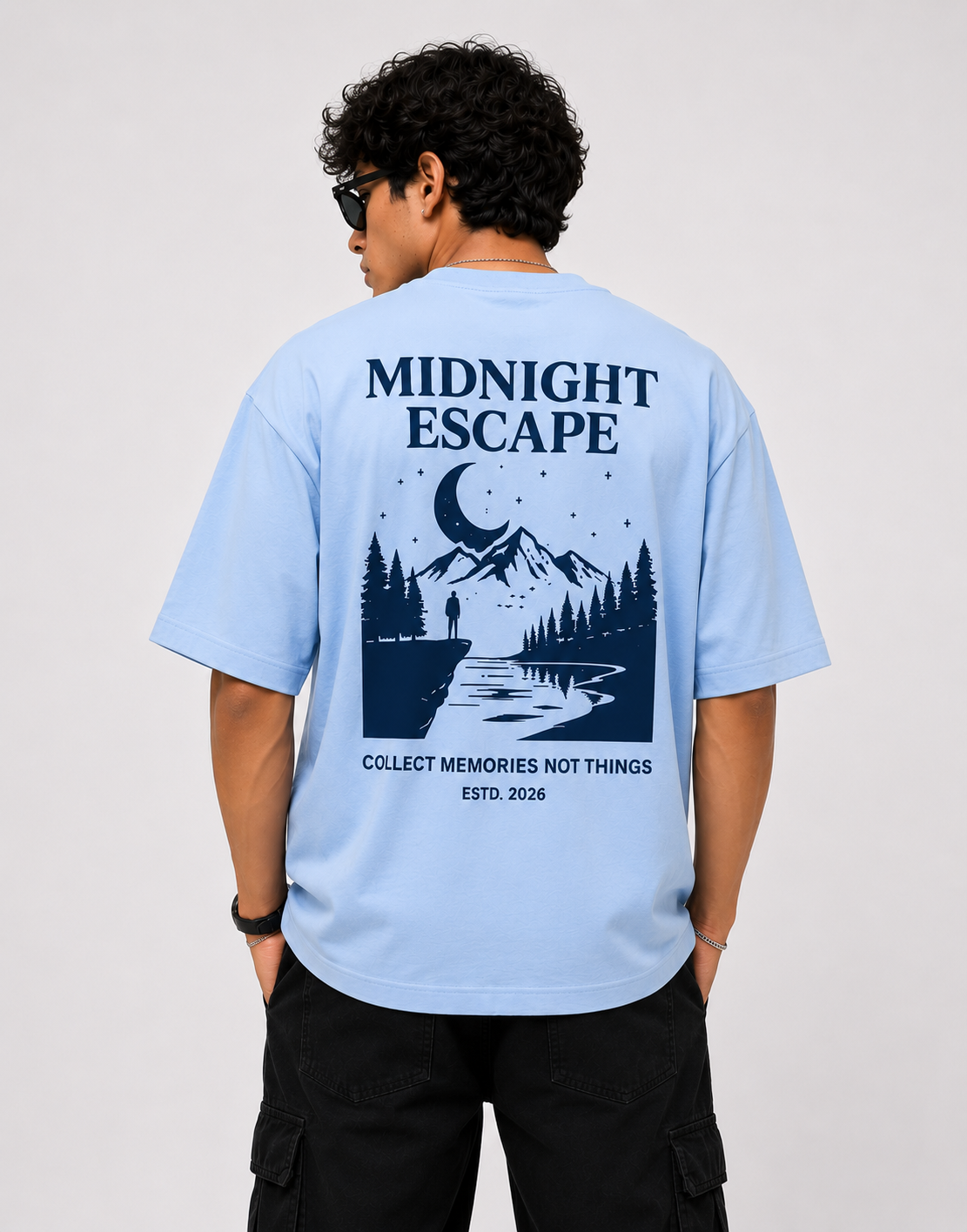 RADMARX Men Powder Blue Midnight Escape Premium Oversized T-Shirt – Half Sleeve