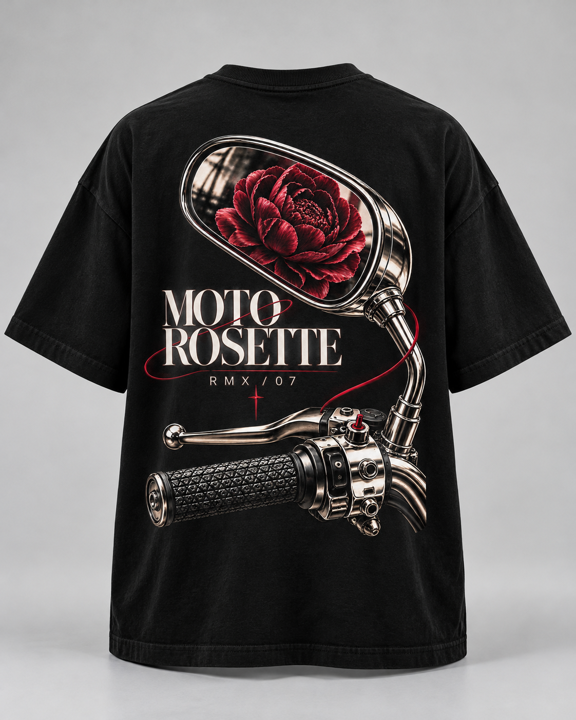 RADMARX Women Moto Rosette Black Premium Oversized T-Shirt – Half Sleeve