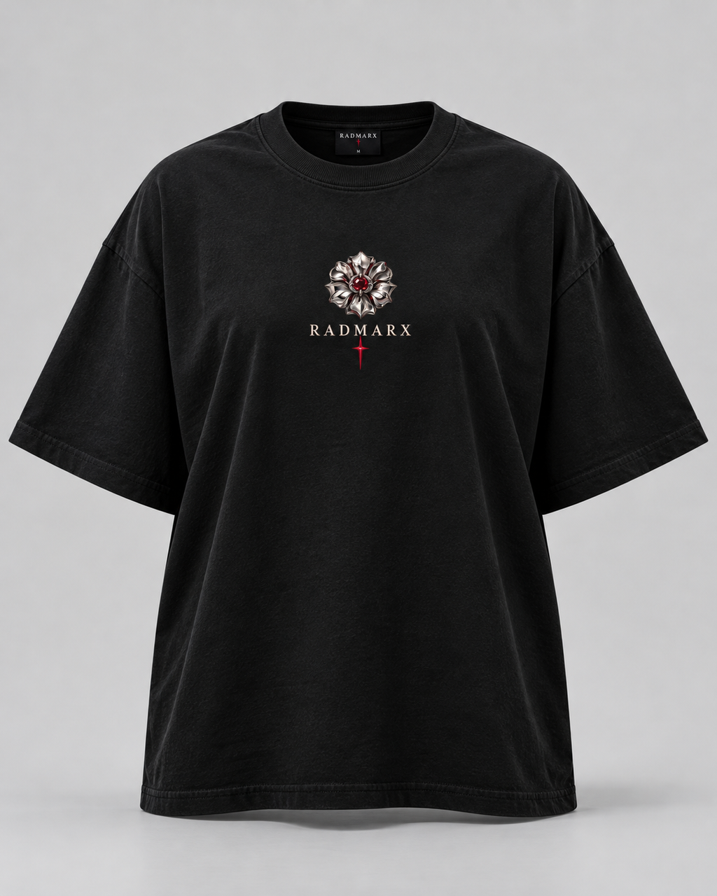RADMARX Women Moto Rosette Black Premium Oversized T-Shirt – Half Sleeve