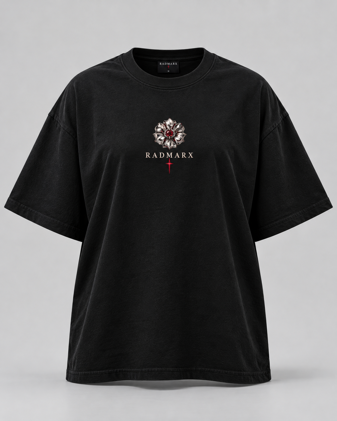 RADMARX Women Moto Rosette Black Premium Oversized T-Shirt – Half Sleeve