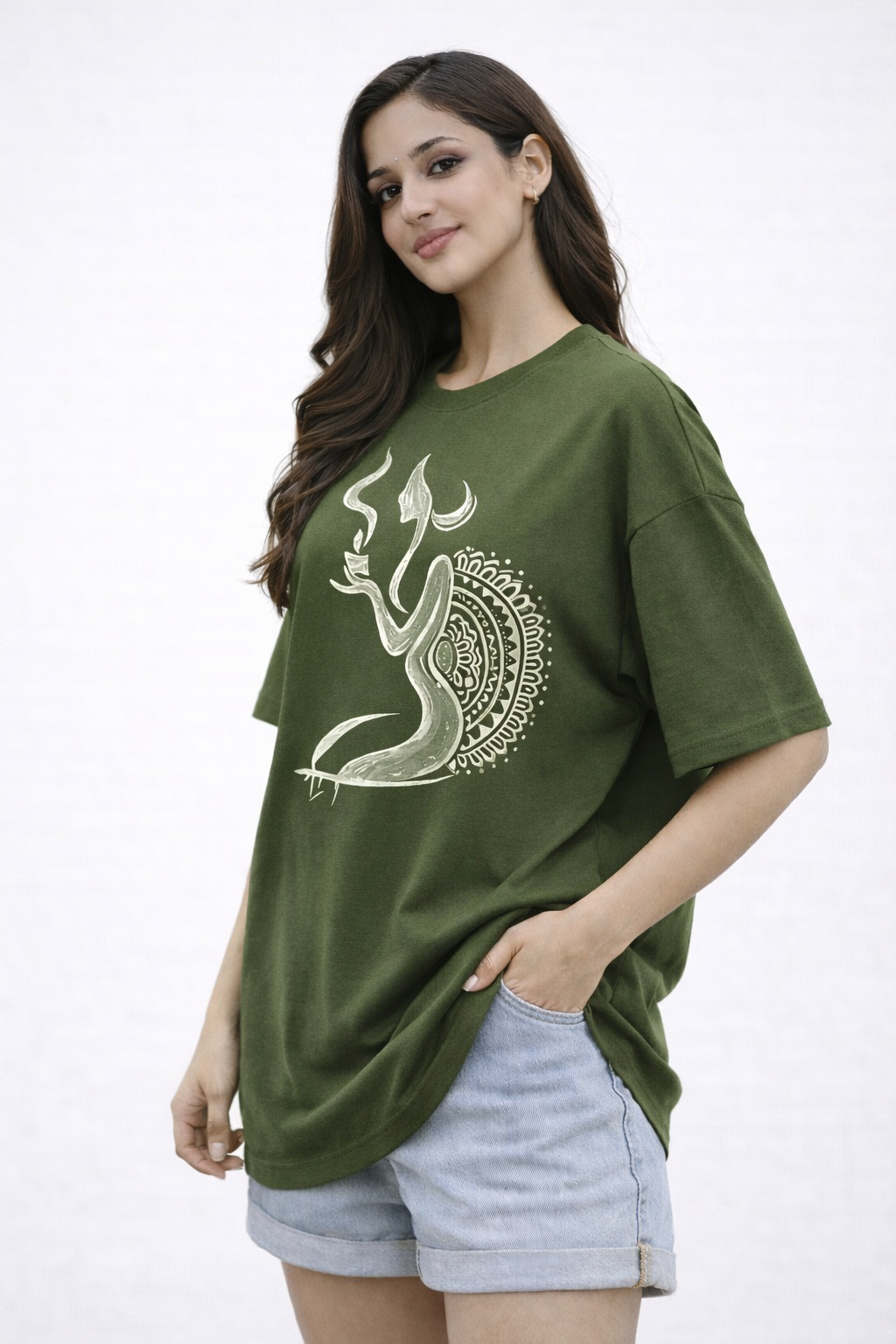 RADMARX Women Shakti Aura Olive Sage Oversized T-Shirt – Half Sleeve