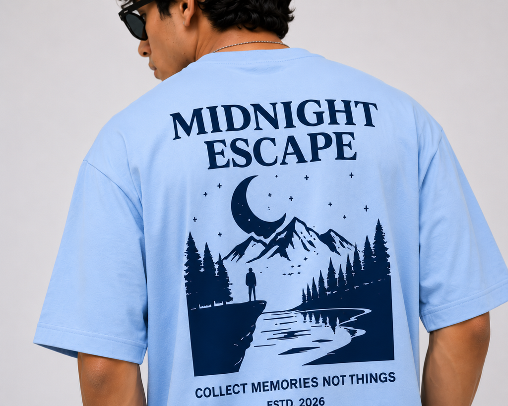 RADMARX Men Powder Blue Midnight Escape Premium Oversized T-Shirt – Half Sleeve