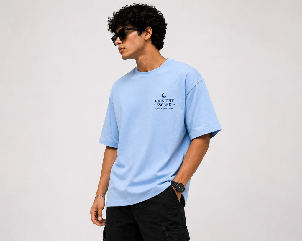 RADMARX Men Powder Blue Midnight Escape Premium Oversized T-Shirt – Half Sleeve
