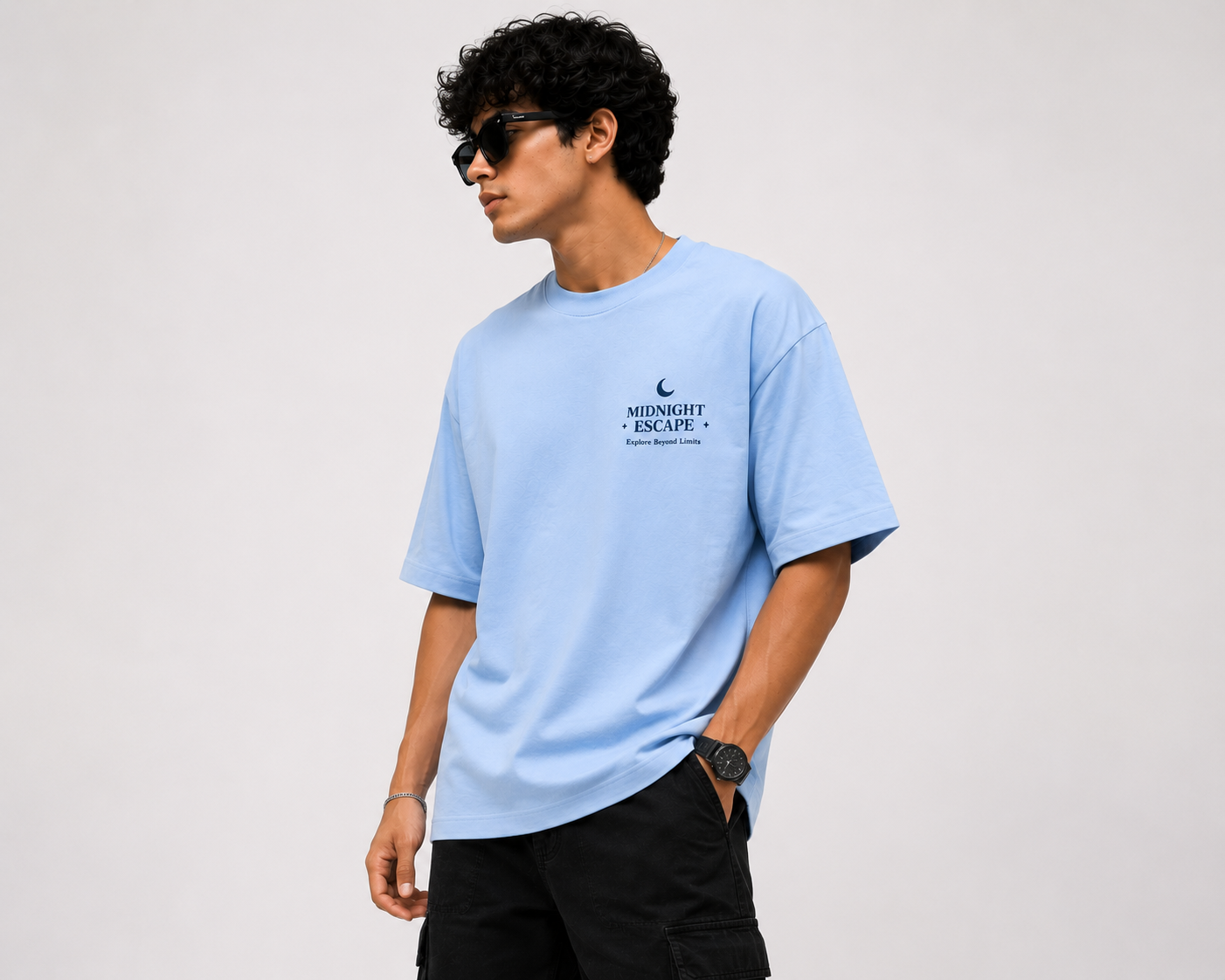 RADMARX Men Powder Blue Midnight Escape Premium Oversized T-Shirt – Half Sleeve