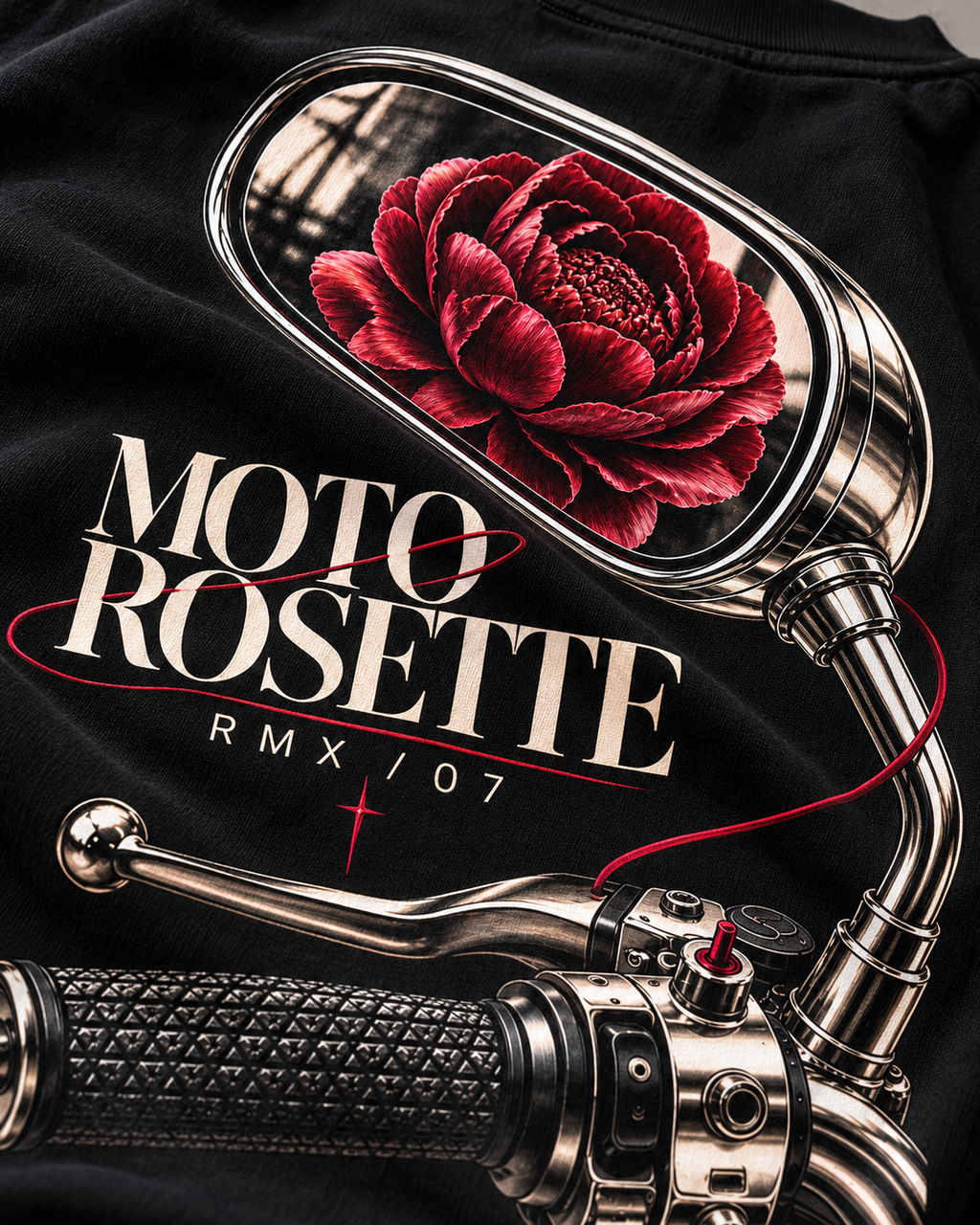 RADMARX Women Moto Rosette Black Premium Oversized T-Shirt – Half Sleeve