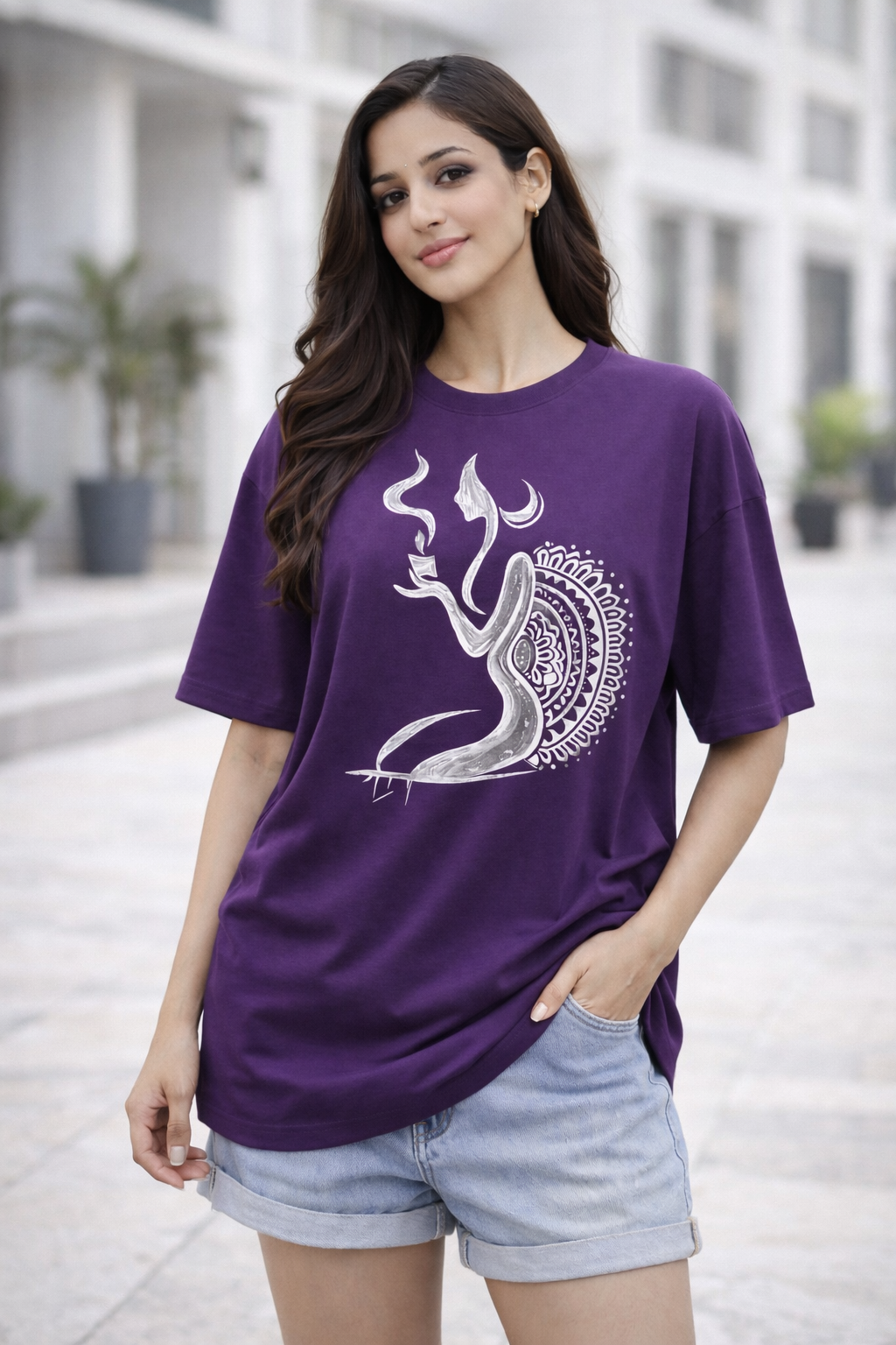 RADMARX Women Shakti Aura Mystic Purple Oversized T-Shirt – Half Sleeve
