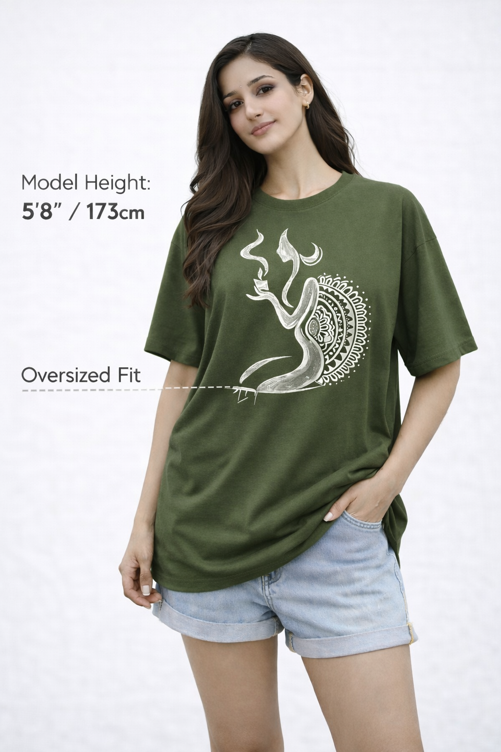 RADMARX Women Shakti Aura Olive Sage Oversized T-Shirt – Half Sleeve