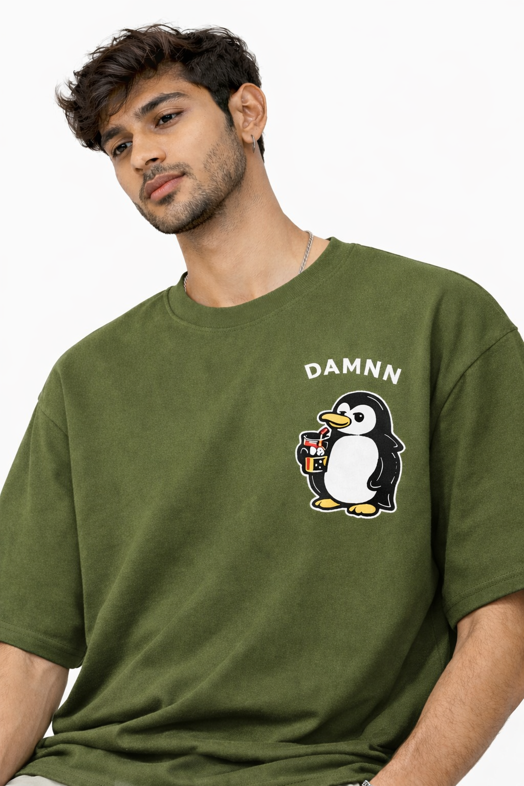 RADMARX Penguin Olive Green Premium Oversized T-Shirt – Half Sleeve
