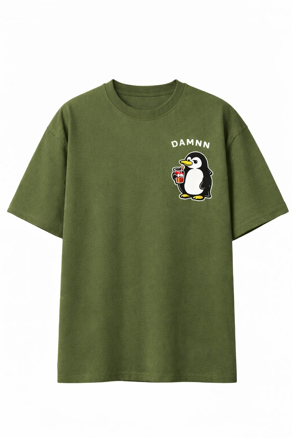 RADMARX Penguin Olive Green Premium Oversized T-Shirt – Half Sleeve