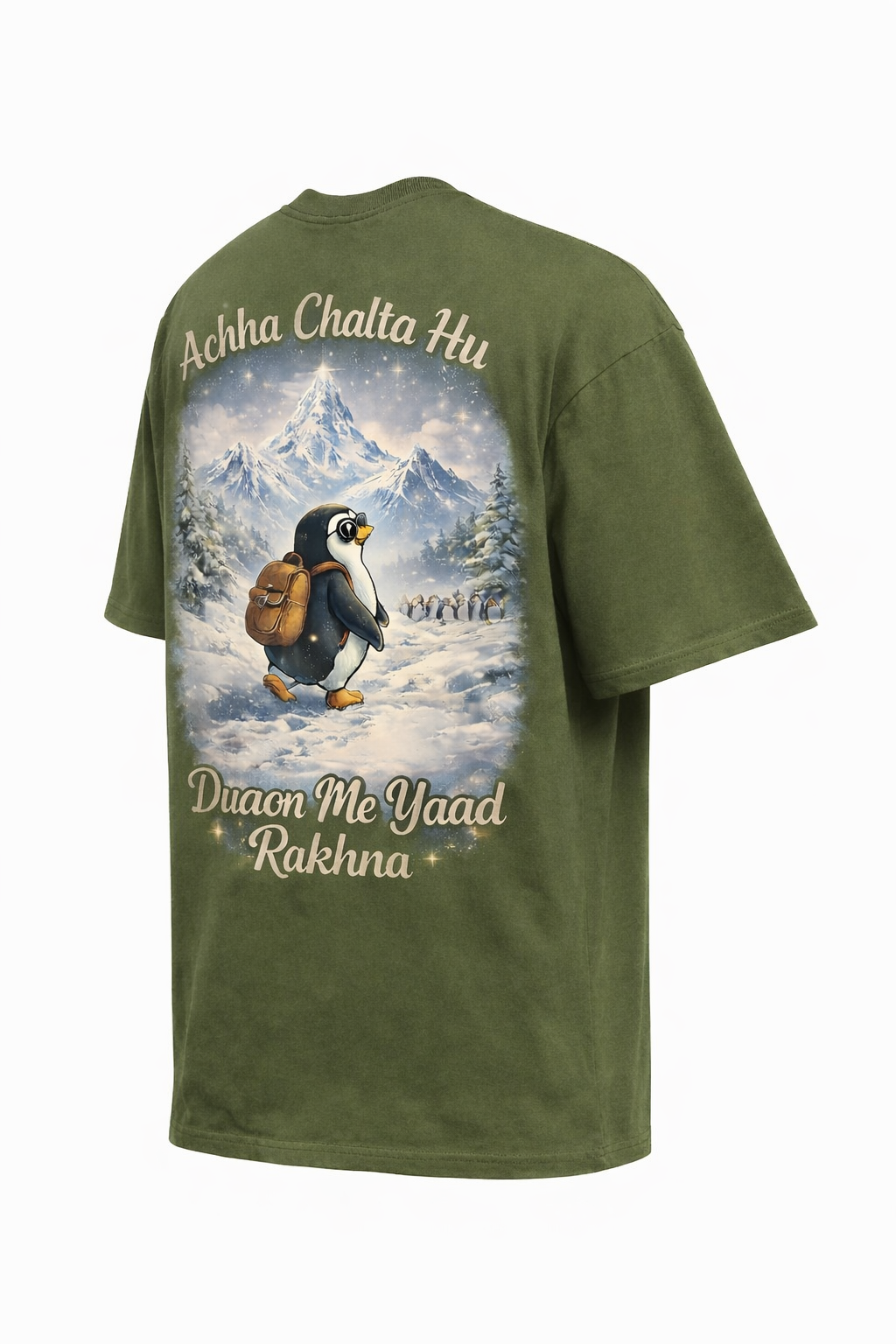 RADMARX Penguin Olive Green Premium Oversized T-Shirt – Half Sleeve