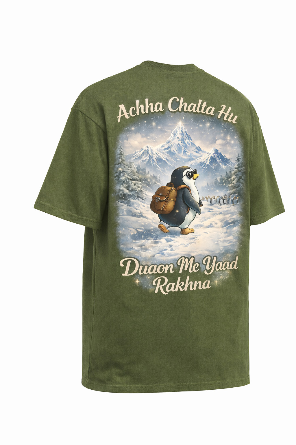 RADMARX Penguin Olive Green Premium Oversized T-Shirt – Half Sleeve