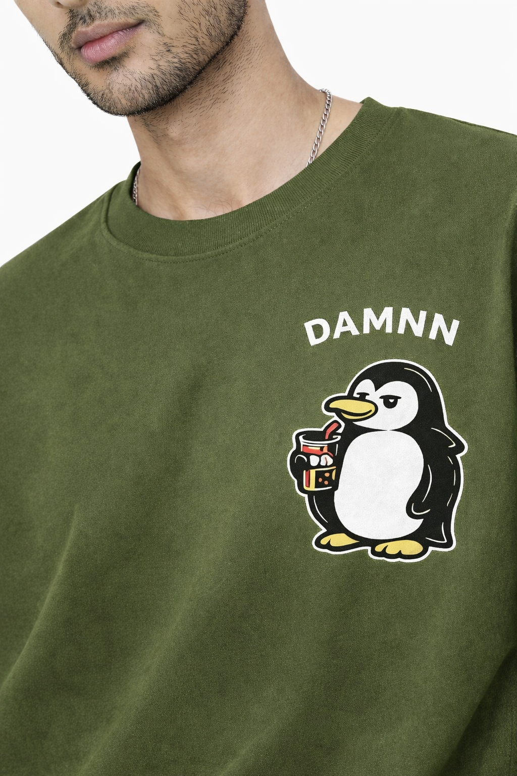 RADMARX Penguin Olive Green Premium Oversized T-Shirt – Half Sleeve