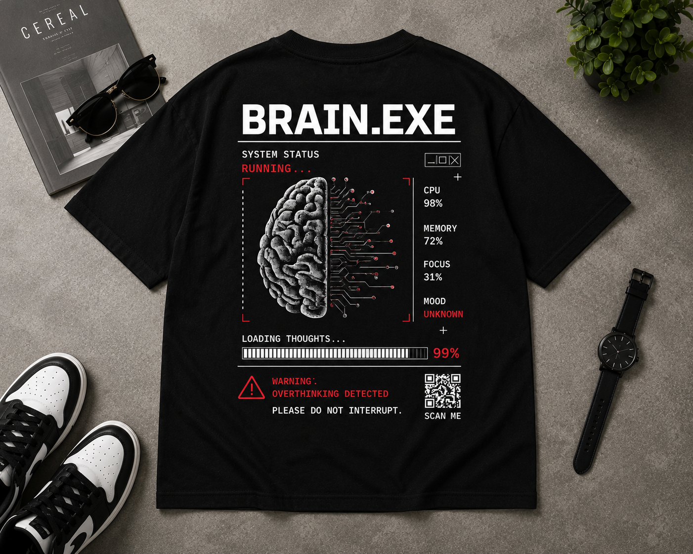 RADMARX BRAIN.EXE Black Premium Oversized T-Shirt – Half Sleeve