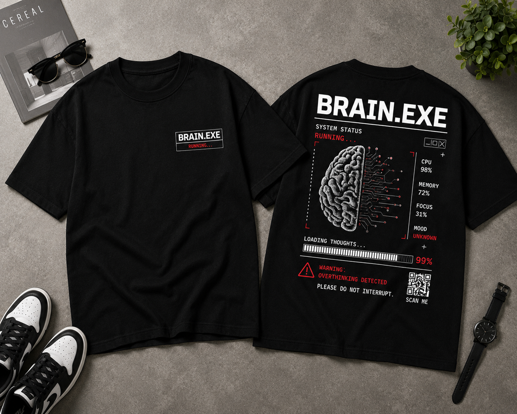 RADMARX BRAIN.EXE Black Premium Oversized T-Shirt – Half Sleeve
