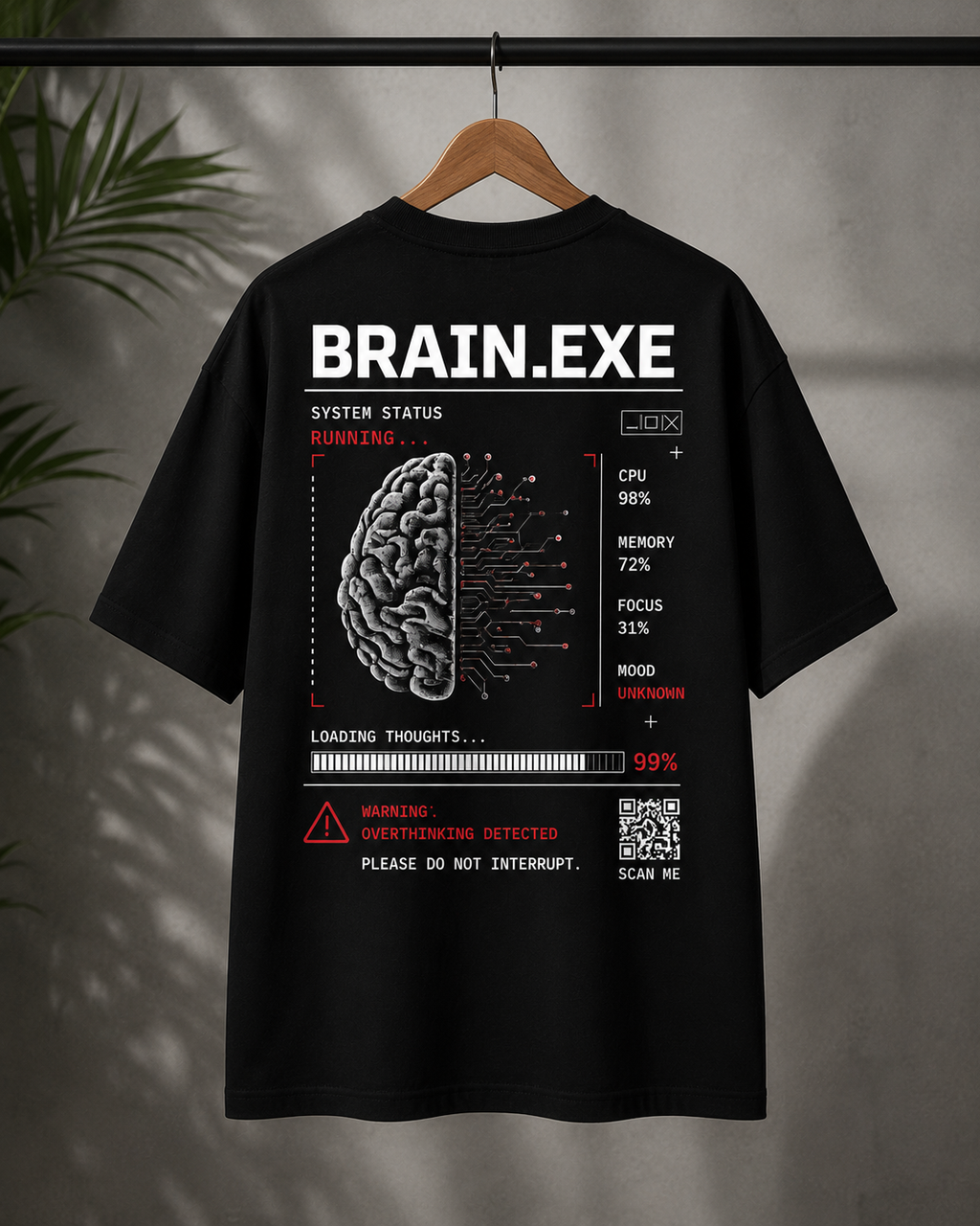 RADMARX BRAIN.EXE Black Premium Oversized T-Shirt – Half Sleeve
