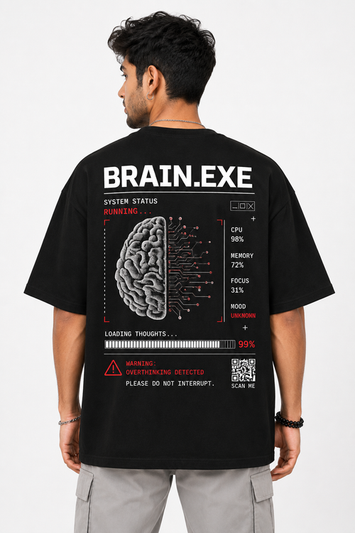 RADMARX BRAIN.EXE Black Premium Oversized T-Shirt – Half Sleeve