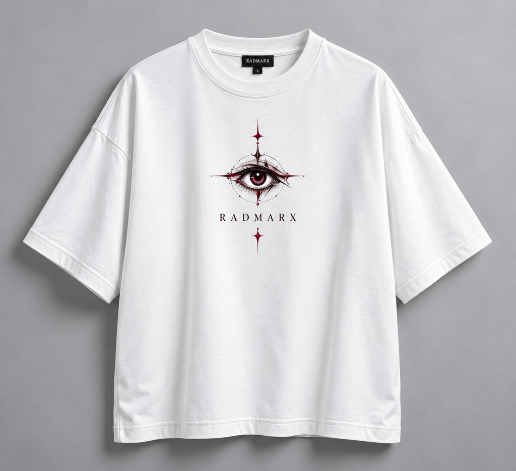 RADMARX Women Eye Study White Premium Oversized T-Shirt – Half Sleeve