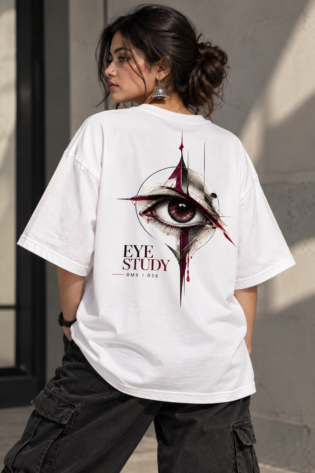 RADMARX Women Eye Study White Premium Oversized T-Shirt – Half Sleeve