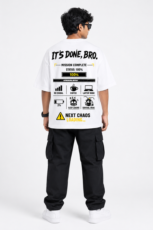 RADMARX It's Done, Bro White Premium Oversized T-Shirt – Half Sleeve