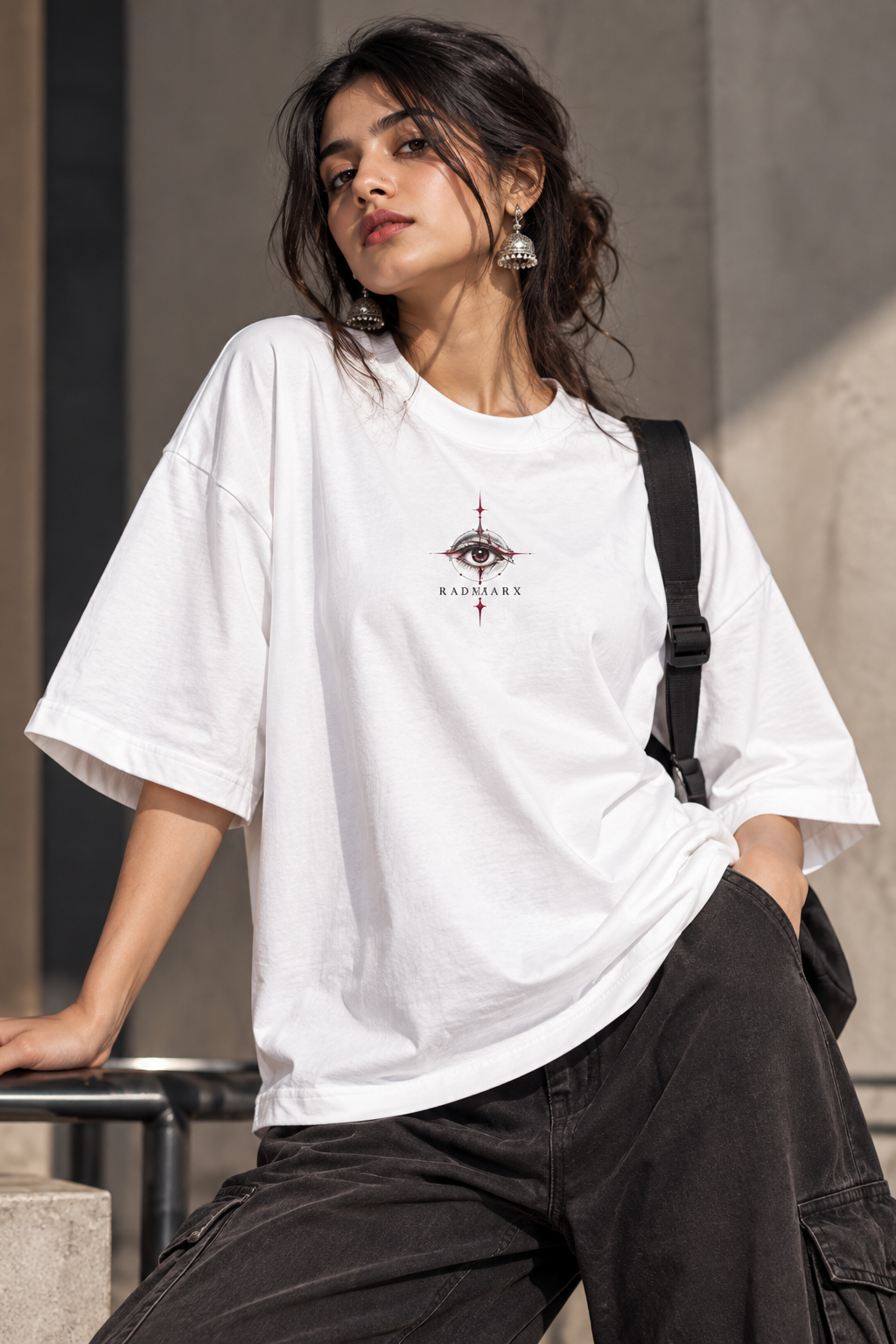 RADMARX Women Eye Study White Premium Oversized T-Shirt – Half Sleeve
