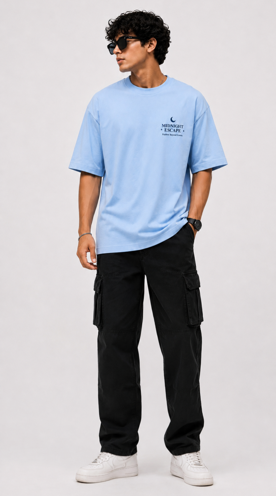 RADMARX Men Powder Blue Midnight Escape Premium Oversized T-Shirt – Half Sleeve