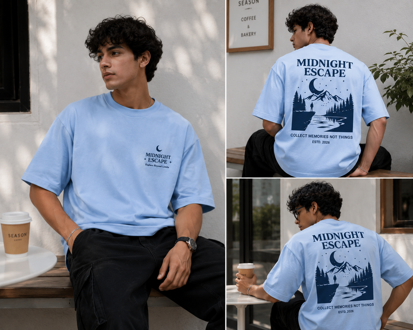 RADMARX Men Powder Blue Midnight Escape Premium Oversized T-Shirt – Half Sleeve