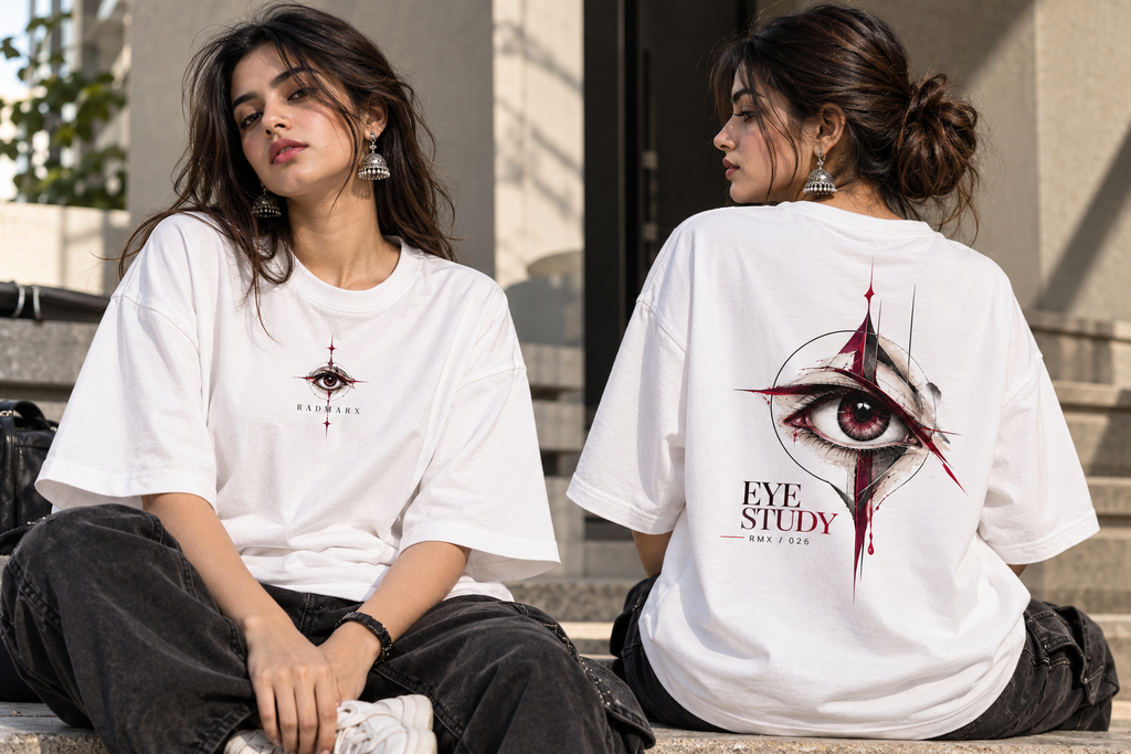 RADMARX Women Eye Study White Premium Oversized T-Shirt – Half Sleeve