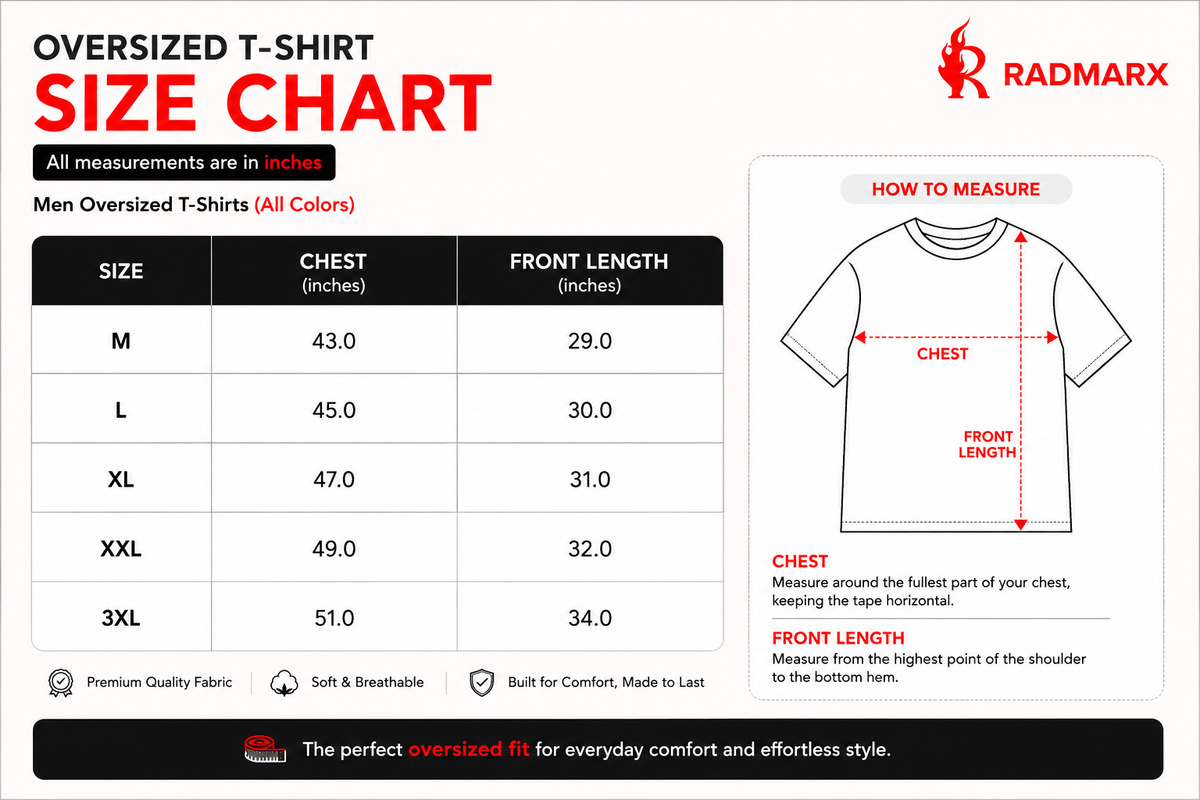 RADMARX Men FIRST MARK Premium Oversized T-Shirt – Half Sleeve